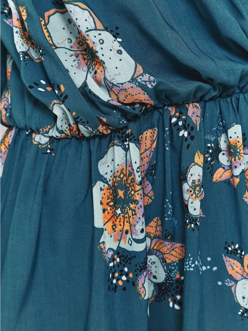 Free People Tuscan Dreams Floral Tunic Mini Dress Teal Blue Faux Wrap - Picture 5 of 11
